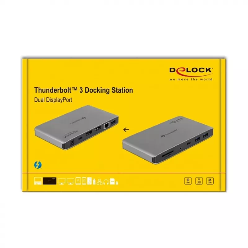 Docking stotelė DeLOCK Thunderbolt 3 8K Dual DisplayPort USB LAN SD Audio PD 3.0
