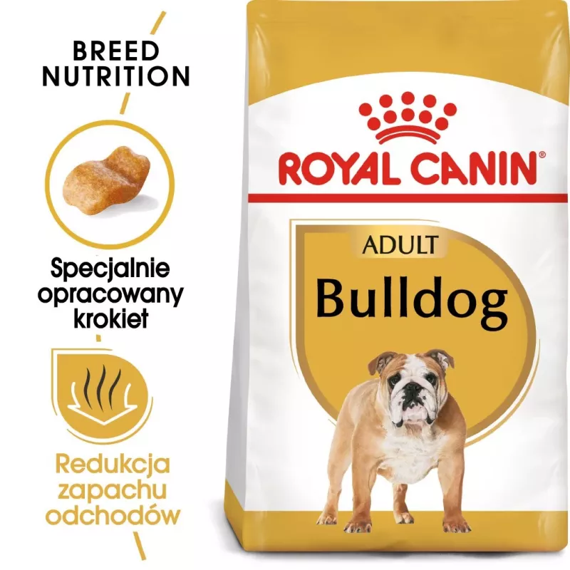Sausas šunų ėdalas Royal Canin Bulldog Adult 12 kg – suaugusiems buldogams, vištienos skonis