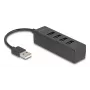 USB šakotuvas DeLOCK 64334, USB-A, 480 Mbit/s, juodas