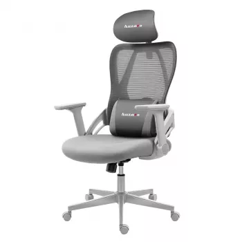 Žaidimų kėdė huzaro Combat 2.7 – ergonominė audeklinė kėdė su tinkliniu atlošu, pilka