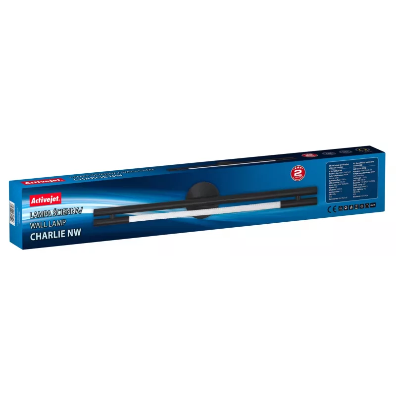 LED sieninis šviestuvas ActiveJet AJE-CHARLIE NW, 1100 lm, 4000 K, 8 W, juodas, 798×120×65 mm