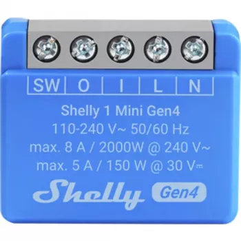 Išmanusis jungiklis Shelly 1 Mini Gen4 1P belaidis 110–240V 50–60Hz 1.2W Bluetooth Wi‑Fi ZigBee 34×16×29 mm