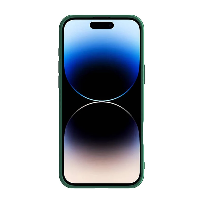 Apsauginis dėklas Nillkin CamShield Pro, skirtas iPhone 16 Pro Max, žalias, su slankiojančiu kameros dangteliu, galinė ir šoninė apsauga