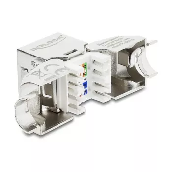 DELOCK Keystone modulis RJ45 kištukas į LSA Cat.6A beįrankis 45° kampu ekranuotas su metaliniu fiksatoriumi