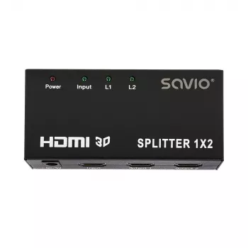HDMI vaizdo skirstytuvas SAVIO CL-42 — 2x HDMI išėjimai, 1920x1080, 36 bitų spalva, metalinis korpusas, 5V/1A