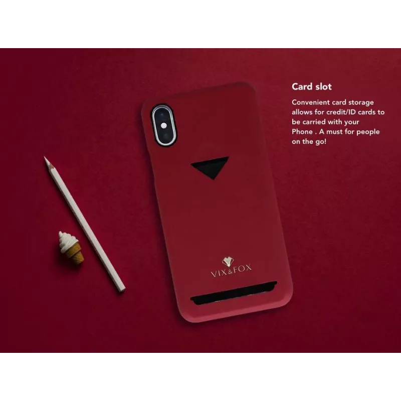 Dėklas su kortelių kišene VixFox Samsung S9 rubino raudonumo – apsauginis nugarėlės dėklas iš veganiškos odos