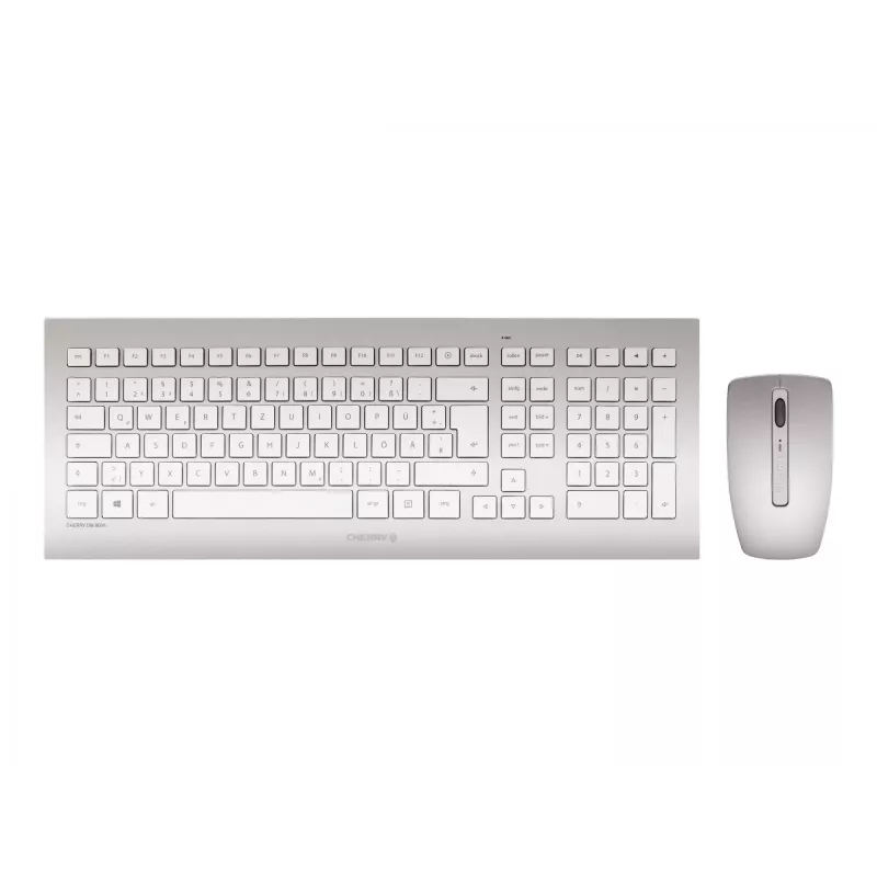 CHERRY DW 8000 belaidis klaviatūros ir pelės rinkinys RF, QWERTZ vokiečių išdėstymas, sidabrinis, baltas