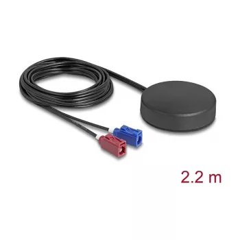 Išorinė visakryptė stogo antena DELOCK 4G GNSS FAKRA C + FAKRA D 2 dBi / 28 dB 2,2 m RG-174 juoda