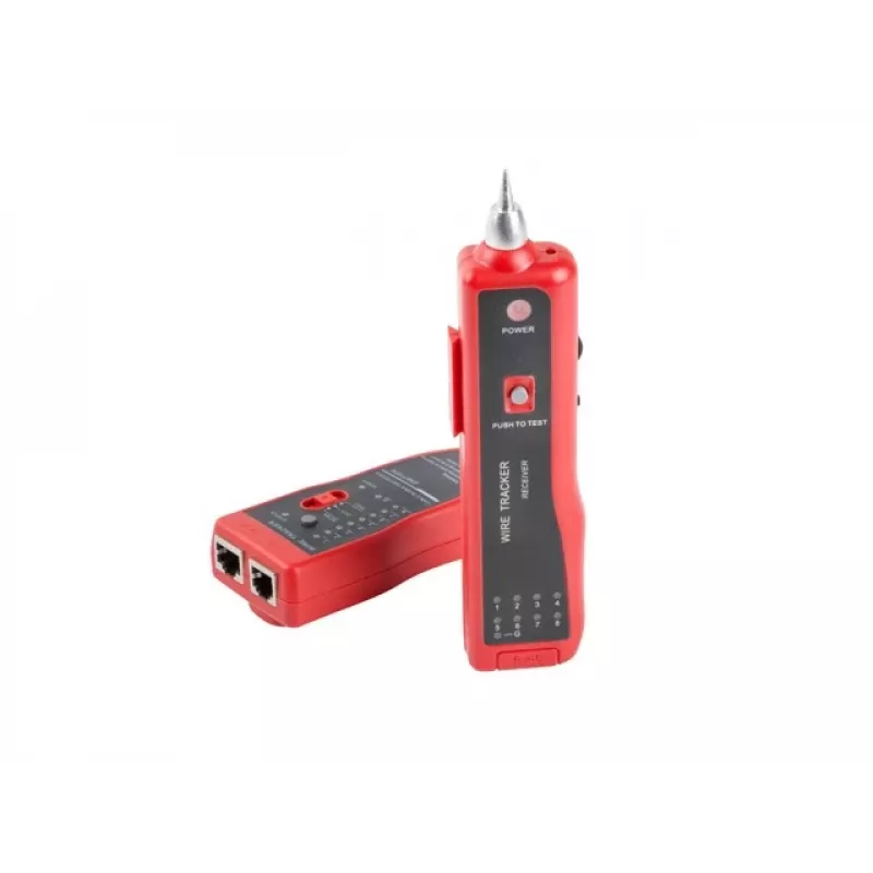 LANBERG NT-0501 tinklo kabelio testeris – RJ-11/RJ-12/RJ-45, iki 250 m, įmontuota baterija, LED indikatoriai, juodas