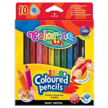 Spalvoti pieštukai colorino JUMBO trikampiai – 10 spalvų, 8,9 cm