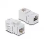 Keystone jungtis DELOCK RJ45 lizdas-lizdas Cat.6A 90° kampu UTP balta, plokščia 16,9×33,1×19,9 mm