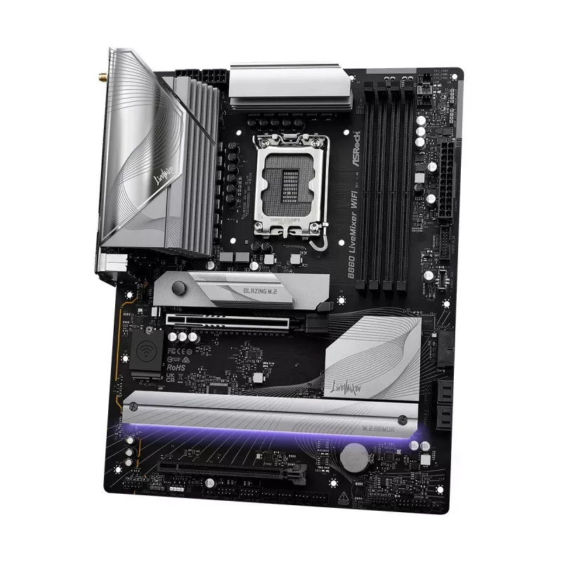 Motininė plokštė ASRock B860 LiveMixer WiFi — Intel B860, LGA 1851, ATX, DDR5, 4 DIMM, Wi‑Fi 6E, 2.5Gb LAN