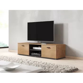 TV stovas Cama Meble SOHO 140, ąžuolas lefkas/juodas, 1400×430×370 mm