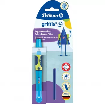 Pelikan griffix® automatinis rašiklis dešiniarankiams – Neon Fresh Blue – mėlynas – kasečių sistema – plastikas – nerūdijantis plienas – dešiniarankiams (820363)