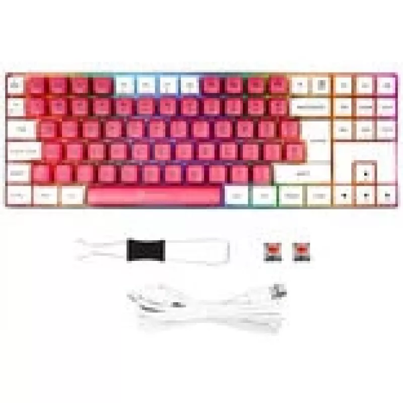 Mechaninė žaidimų klaviatūra GAMIAC TKL90G su Kailh Red jungikliais, be skaičių bloko, balta/raudona