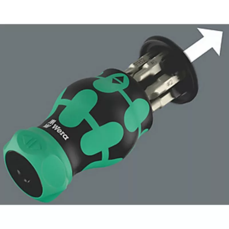 Laikiklis bitams Wera KK Stubby Magazin RA 4 magnetinis, modelis 05008893001, kompaktiškas žurnalinis laikiklis bitams