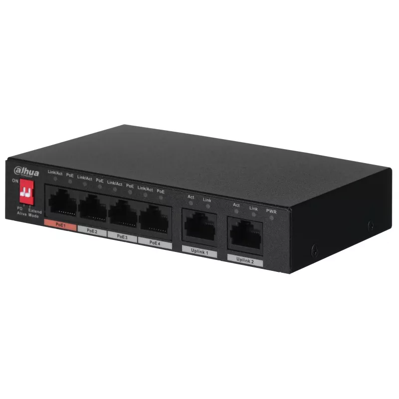 Dahua Technology PFS3006-4ET-60 Nevaldomas L2 Fast Ethernet (10/100) PoE jungiklis juodas