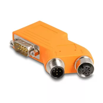 DELOCK CAN/CANopen adapteris D-Sub 9 (kištukas/lizdas) į M12 5 kontaktų A-koduotas (kištukas/lizdas) 35° oranžinis