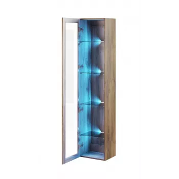 Vitrina sieninė Cama Meble VIGO 180 – stiklinė spintelė, 1800×400×300 mm, ąžuolas wotan