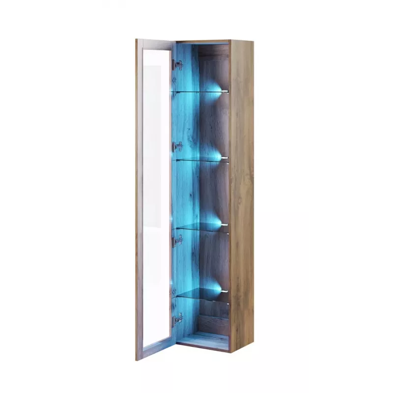 Vitrina sieninė Cama Meble VIGO 180 – stiklinė spintelė, 1800×400×300 mm, ąžuolas wotan