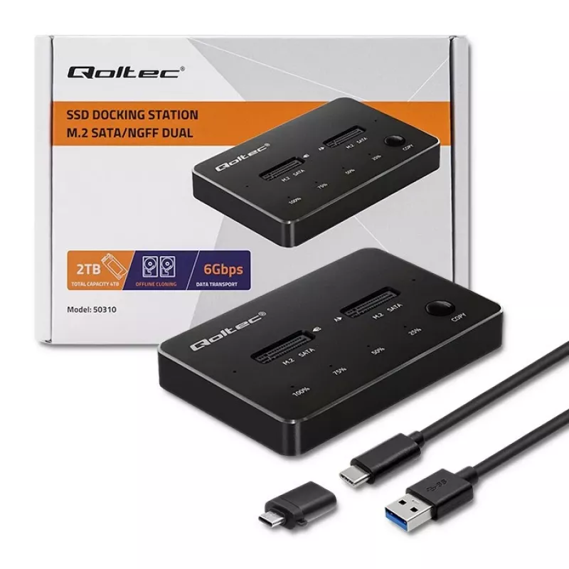 Qoltec 50310 Docking stotis 2x SSD M.2 SATA NGFF USB Type C
