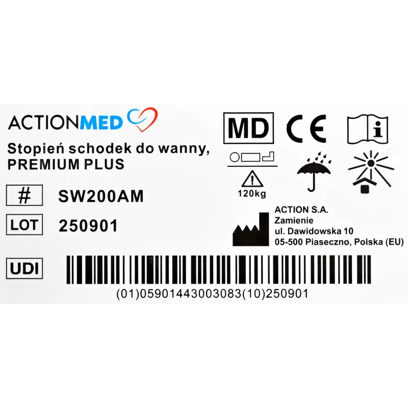 Vonios pakopa (dušo taburetė) ActionMed SW200AM – juoda, neslystanti
