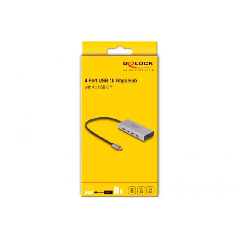 DeLOCK USB Hub 10 Gbps USB Type-C 4 prievadai PD 85W 30 cm kabelis