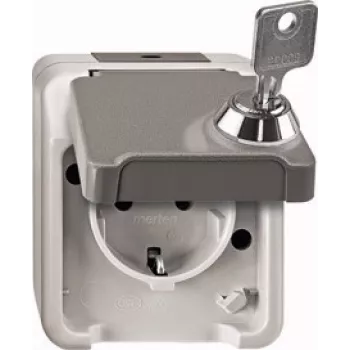 MERTEN MEG2423-8029 užrakinamas Schuko kištukinis lizdas, raktas Nr. 200, šviesiai pilka