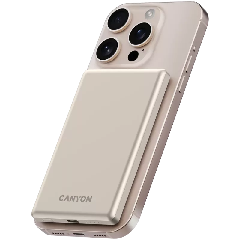 Canyon OnPower 505 – Powerbankas 5000 mAh, USB-C PD 20W, belaidis magnetinis įkrovimas