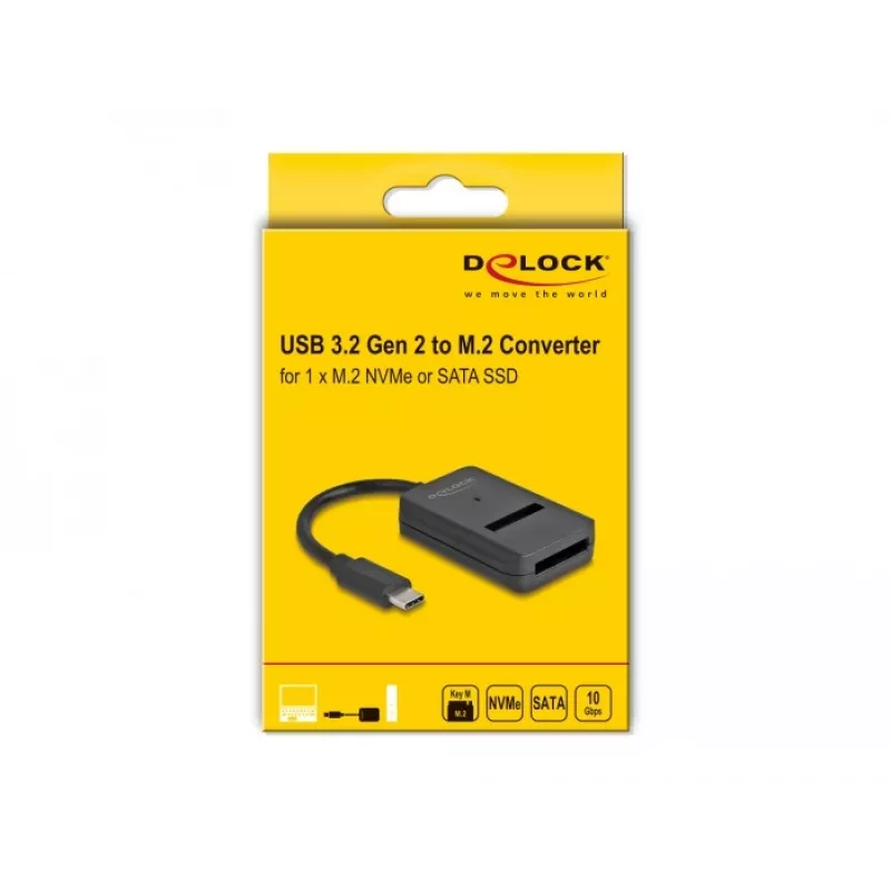 DeLOCK kombinuotas keitiklis M.2 NVMe PCIe SATA SSD USB Type-C 10 Gbps