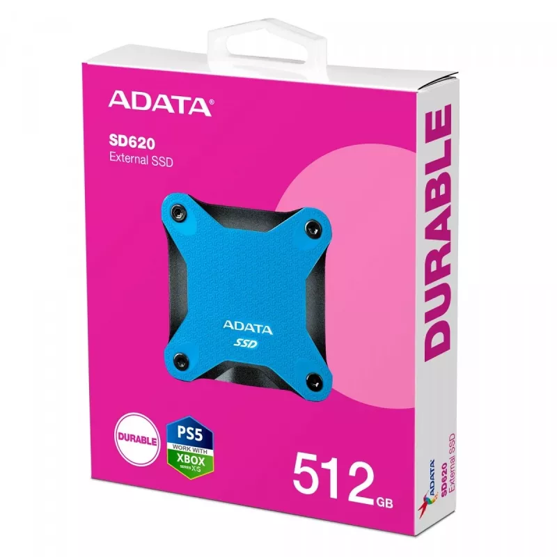 Išorinis SSD ADATA SD620 512 GB, USB 3.2 Gen 2 Micro-USB B, mėlynas, silikoninis korpusas, atsparus smūgiams