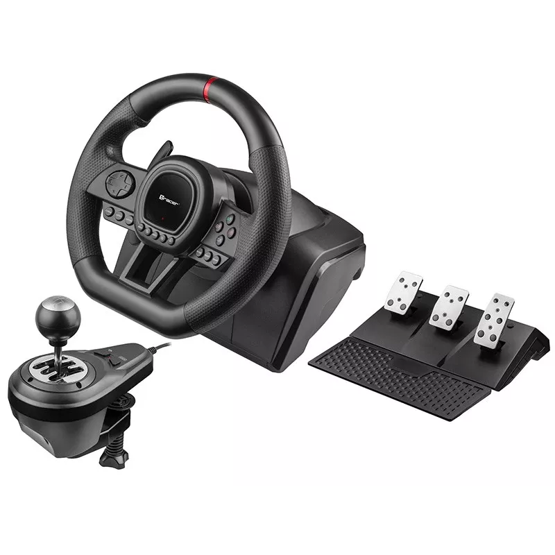 Vairas lenktynėms TRACER TRAJOY47345 – laidinis 6-in-1 simracingo valdiklis, 1,8 m laidas, juodas, ergonomiška neslystanti rankena, 270° sukimas