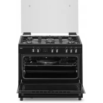 Dujinė-elektrinė viryklė MPM MPM-93-KGM-32 90 cm su dujine kaitlente, elektrine orkaite, 5 degikliais, juoda, energijos klasė A