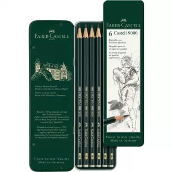 Grafitinis pieštukas Faber-Castell 9000 Green Wood 6 vnt.