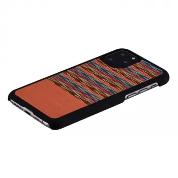 Dėklas iš medžio ir polikarbonato iPhone 11 Pro – rudas languotas su juodu apvadu