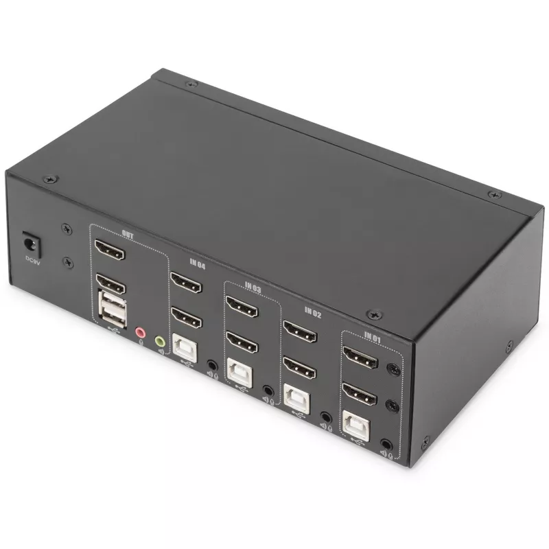 KVM jungiklis Digitus DS-12883 4 prievadai dviejų ekranų 4K HDMI USB