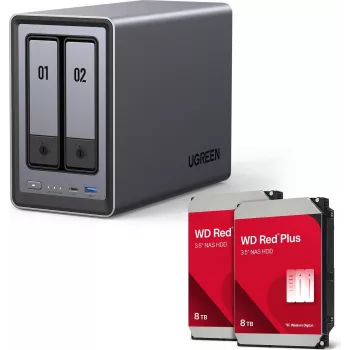UGREEN NASync DXP2800 2-jų vietų NAS sistema su 2 × Western Digital 8TB WD80EFPX diskais