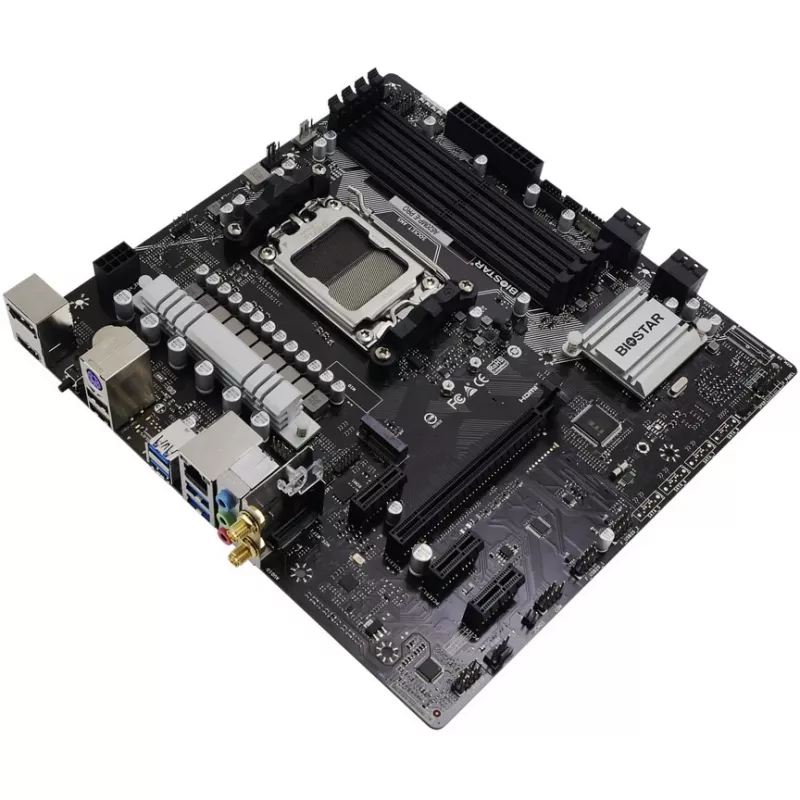 Pagrindinė plokštė BIOSTAR A620MP-E PRO — AMD A620 microATX, lizdas AM5, DDR5, 4 DIMM, iki 128 GB, 2,5Gb LAN