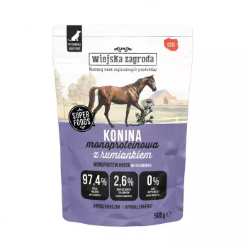 Šlapias šunų ėdalas Wiejskazagroda Konina 500 g monoprotein, suaugusiems, 79% drėgmės, 10% baltymų