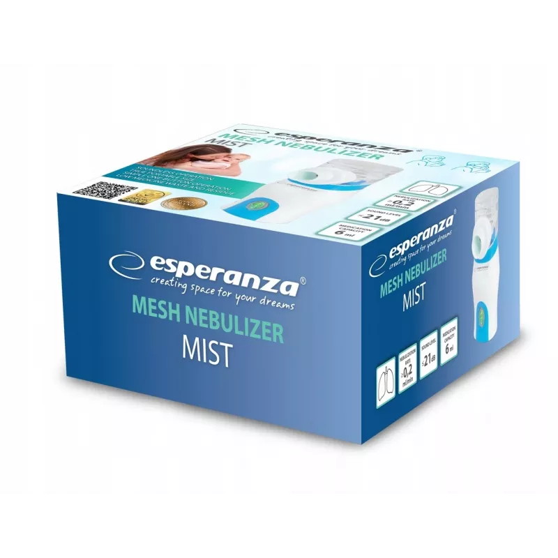 Nešiojamas inhaliatorius ESPERANZA ECN005 – kišeninis purkštuvas, 0,2 ml/min, 21 dB, USB, 2×AA