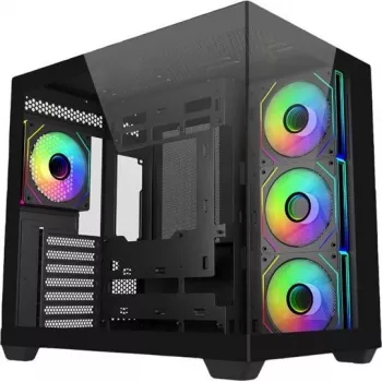 PC korpusas Cooler Master Elite 681 (E681-KHNN-S00) ATX Midi bokštas, juodas, 1×3,5 colio + 2×2,5 colio, 2×USB 3.0, 4×120mm ARGB, grūdinto stiklo šoninis dangtelis