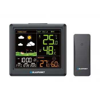 Oro stotelė BLAUPUNKT WS25BK – vidaus ir lauko temperatūros bei drėgmės matuoklis, juoda, 1 jutiklis, LCD ekranas