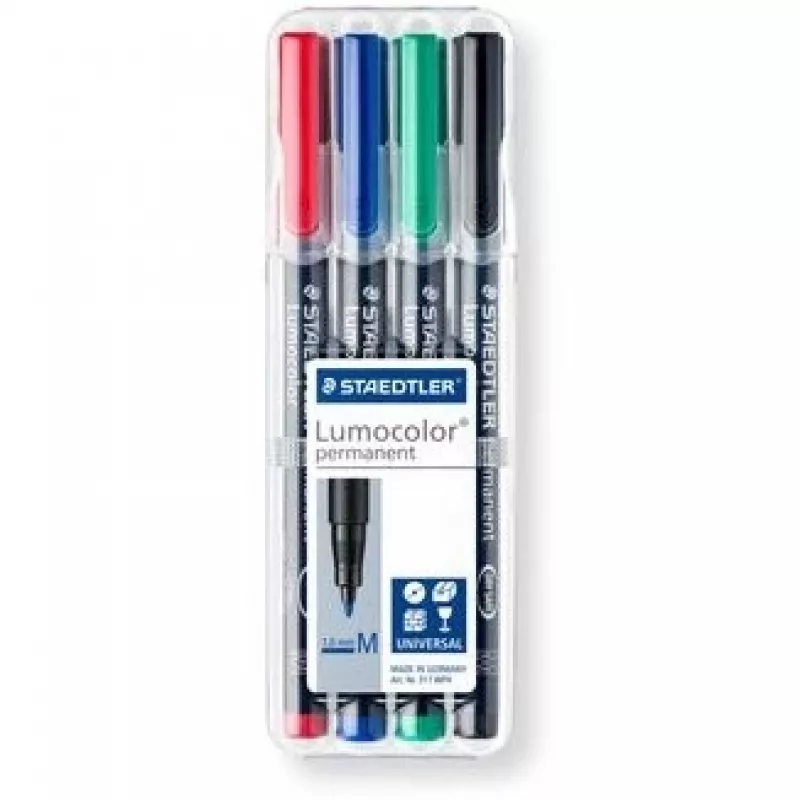 Permanentiniai žymekliai Staedtler Lumocolor 317 WP4 juoda, mėlyna, žalia, raudona
