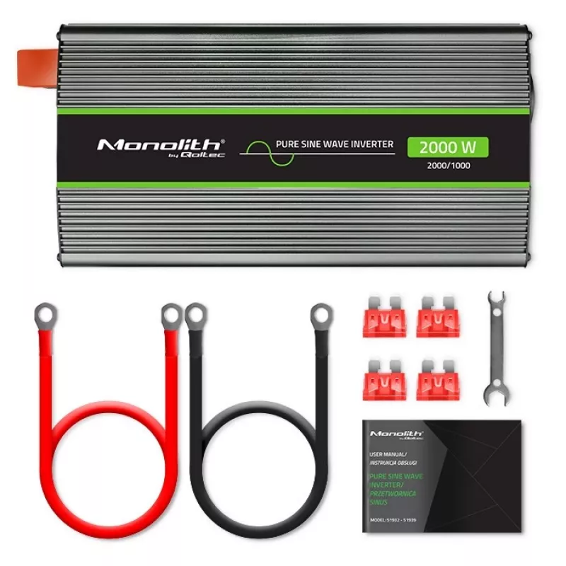 Automobilinis keitiklis Qoltec Monolith 2000 W juodas 12 V