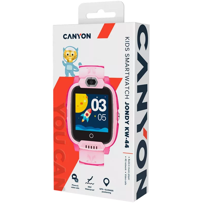 Vaikiškas laikrodis CANYON Jondy KW-44 4G Kamera GPS Muzika Rožinis