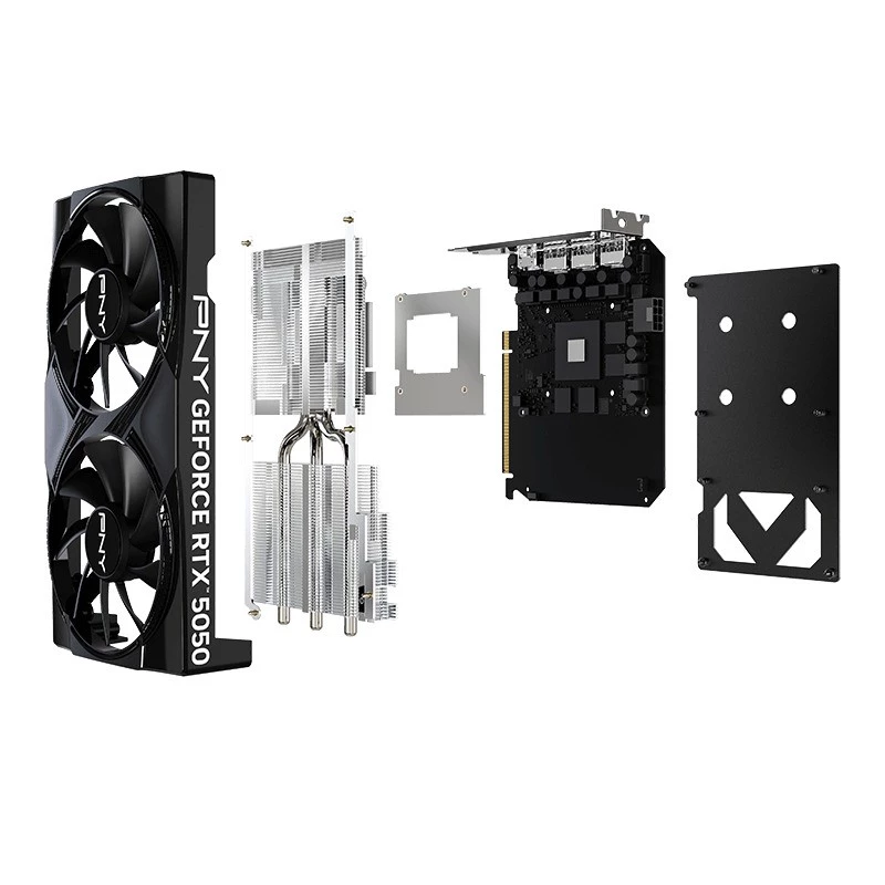 Vaizdo plokštė PNY GeForce RTX 5050 – 8 GB GDDR6, 2317 MHz, 128 bitų, PCIe x8 5.0, dviejų ventiliatorių aušinimas