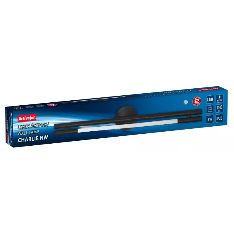 LED sieninis šviestuvas ActiveJet AJE-CHARLIE NW, 1100 lm, 4000 K, 8 W, juodas, 798×120×65 mm