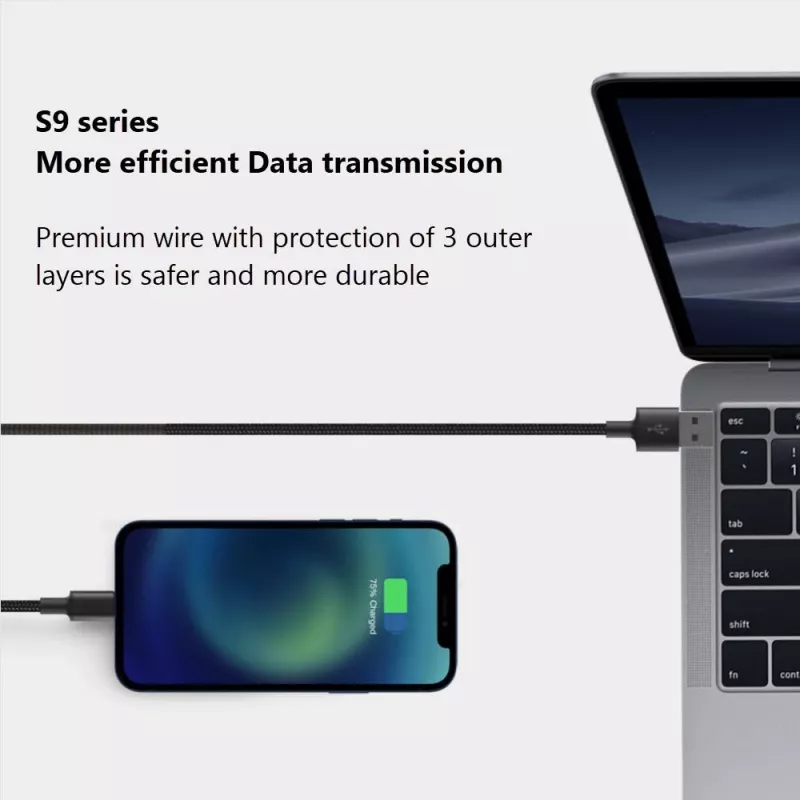 USB-A į Lightning laidas Orsen S9L 1 m 2,1 A – juodas
