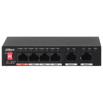 Dahua Technology PFS3006-4ET-60 Nevaldomas L2 Fast Ethernet (10/100) PoE jungiklis juodas