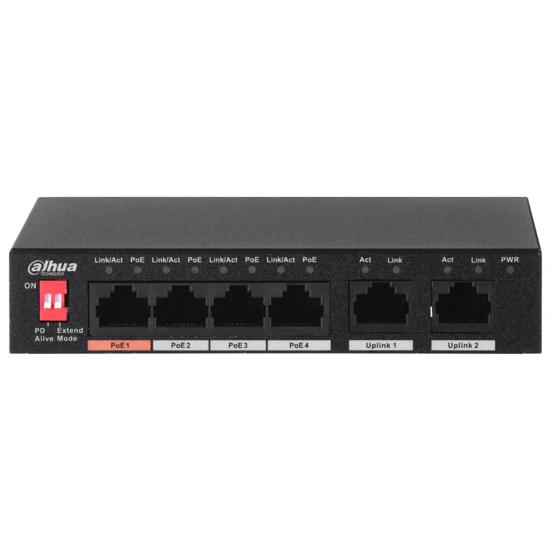 Dahua Technology PFS3006-4ET-60 Nevaldomas L2 Fast Ethernet (10/100) PoE jungiklis juodas